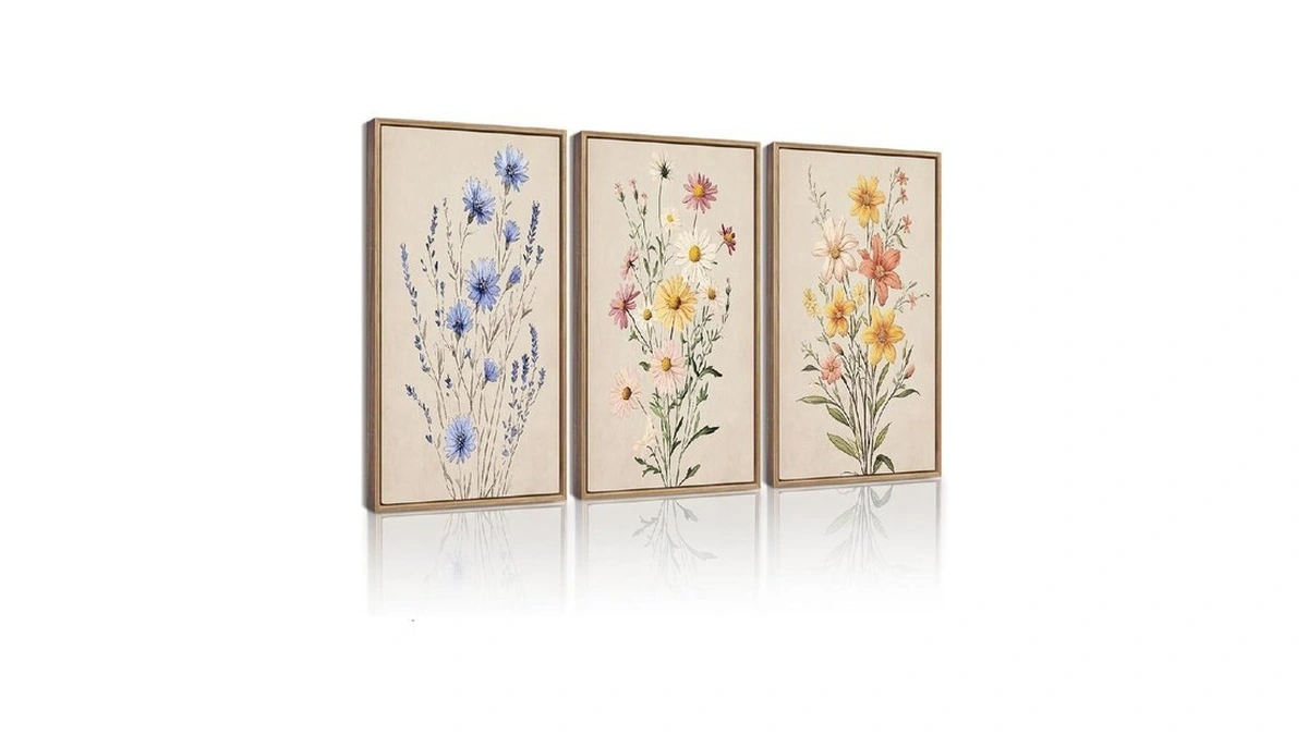 Kuvioke Vintage Wildflower Bouquet Framed Wall Art Color Botanical Flower