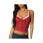 Women Camisole Tank Tops Lace Trim Slim Fit Cami Tops