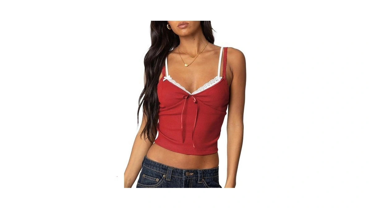 Women Camisole Tank Tops Lace Trim Slim Fit Cami Tops