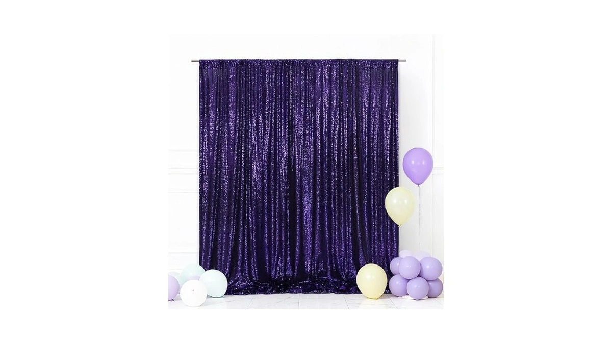 Eternal Beauty Purple Sequin Backdrop, 7x7 Ft Glitter Background Curtains