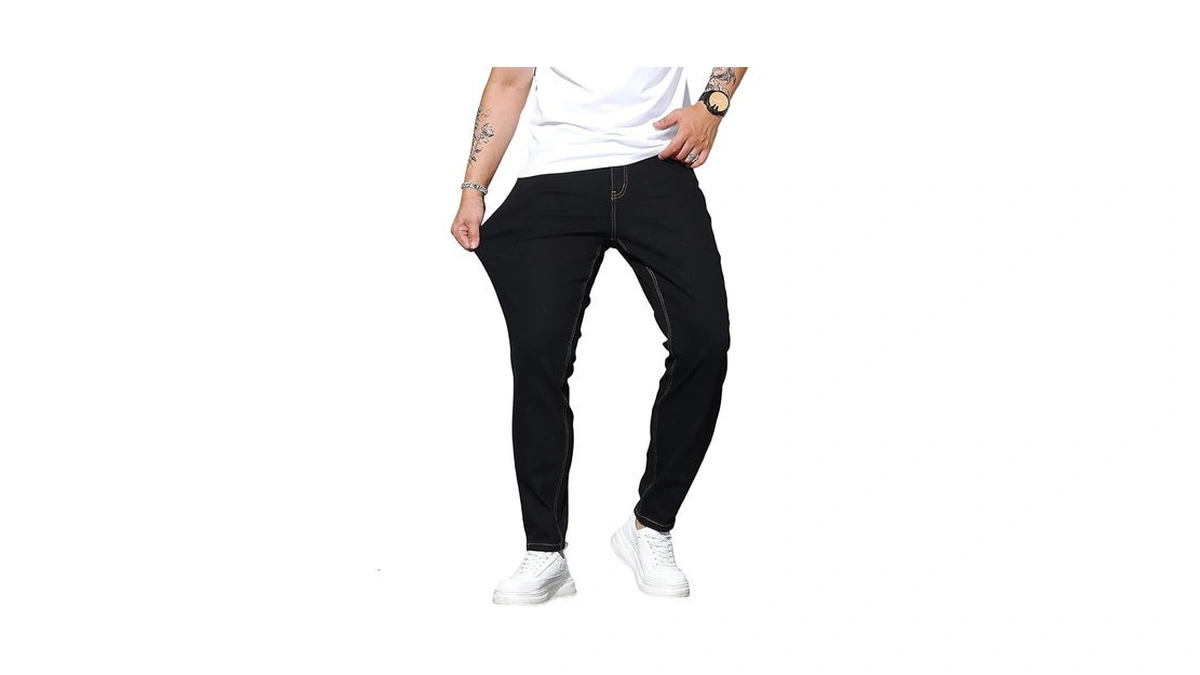 Qgrswbc Stretch Jeans Men Fashion Denim Trousers With Pockets Tapered