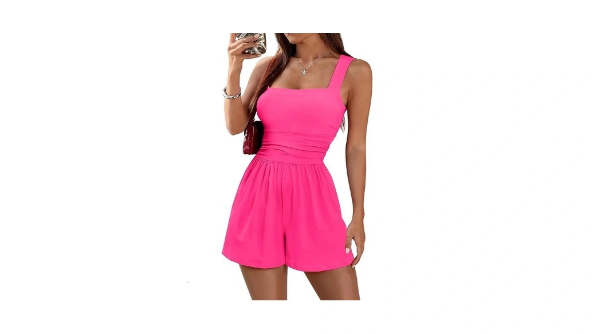 Lookboho Women's Rompers Summer Dressy Casual Square Neck Sleeveless Shorts
