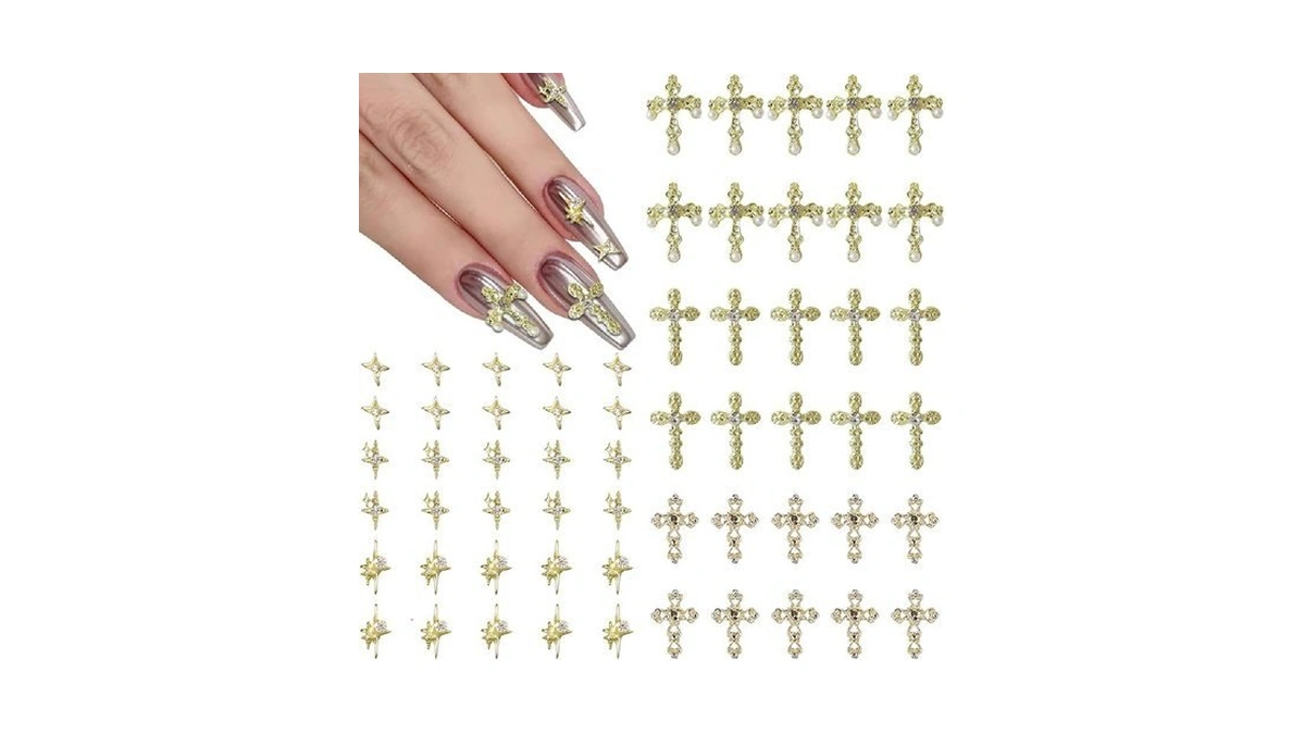 Kurilai 60pcs Cross Nail Charms For Acrylic Nails Accessories, 3d
