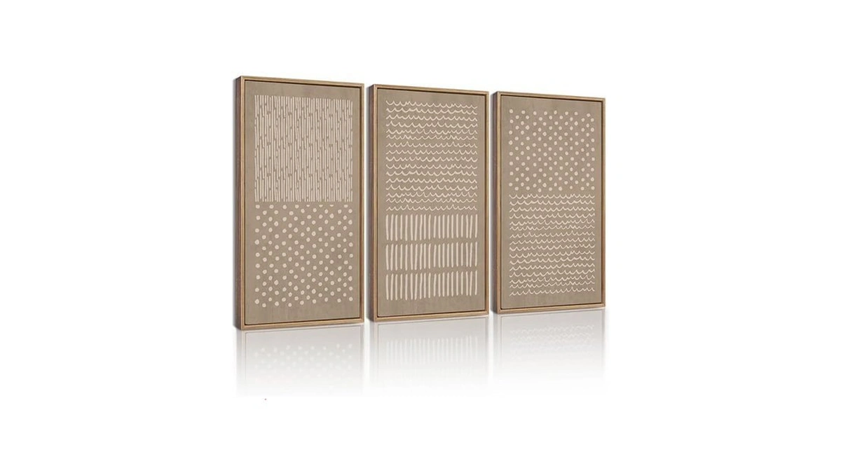 Kuvioke Boho Mid-century Modern Wall Art Framed Neutral Retro Minimalist