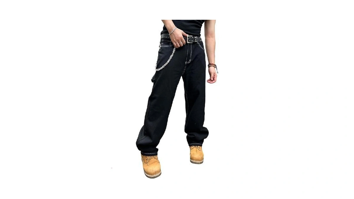 Qgrswbc Men's Baggy Jeans Loose Fit Denim Pants Wide Leg