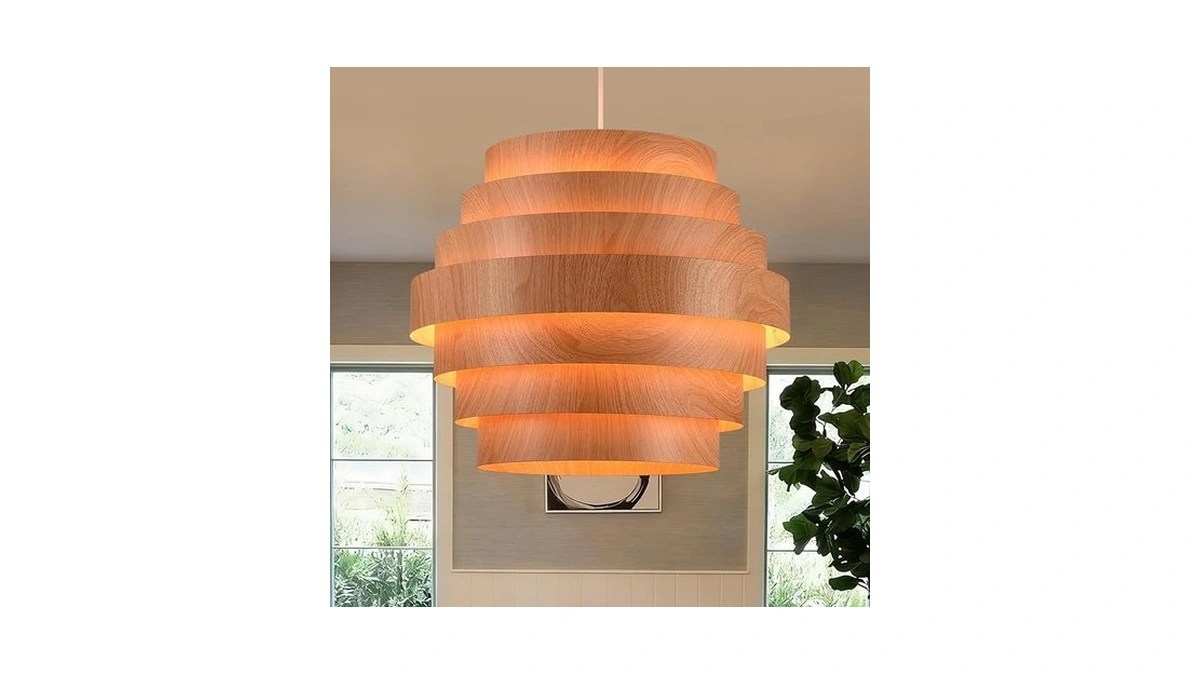 Omgomne 15.8" Farmhouse Drum Chandelier, 7-tier Rustic Pendant Light Fixture