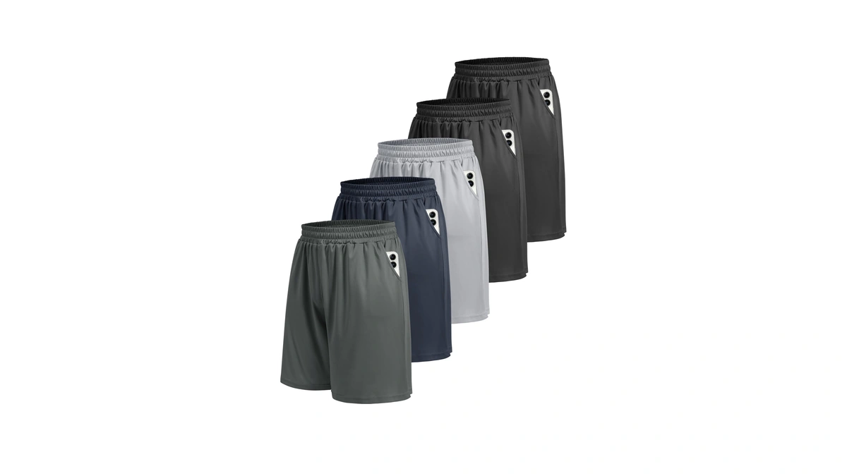 Boojo 5 Pack Athletic Gym Mens Shorts - Workout Black