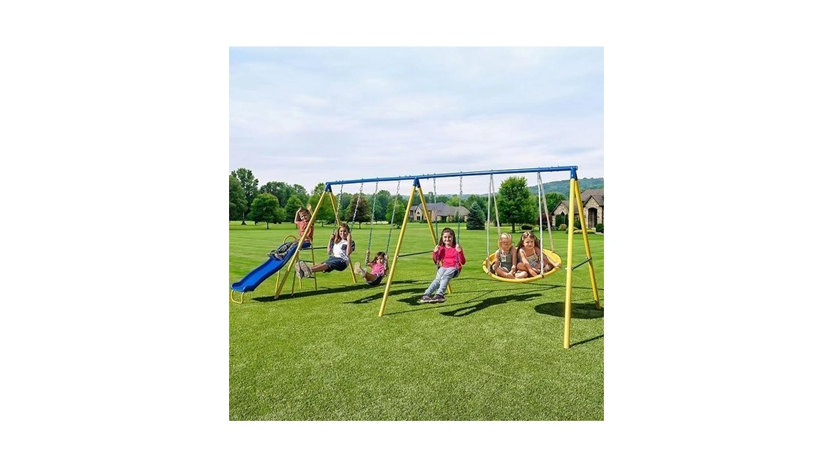 Sportspower Triple Swing & Saucer Backyard Swing Set For Kids,
