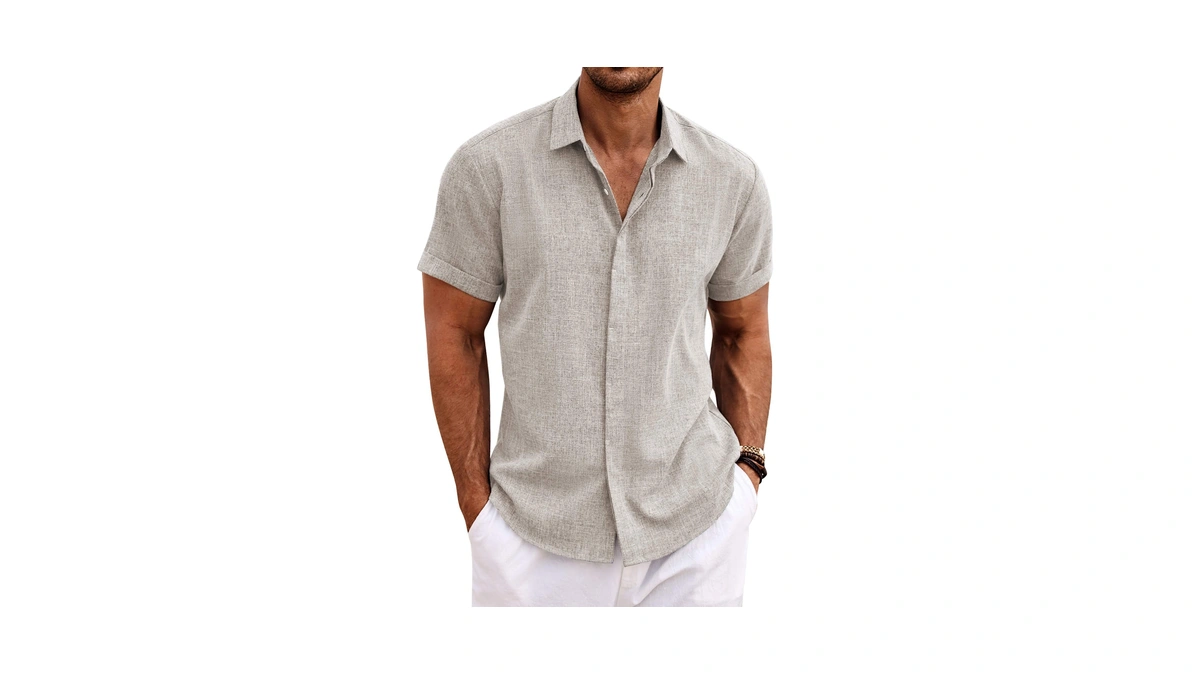 Coofandy Button Up Linen Shirts For Men Casual Shirt Short