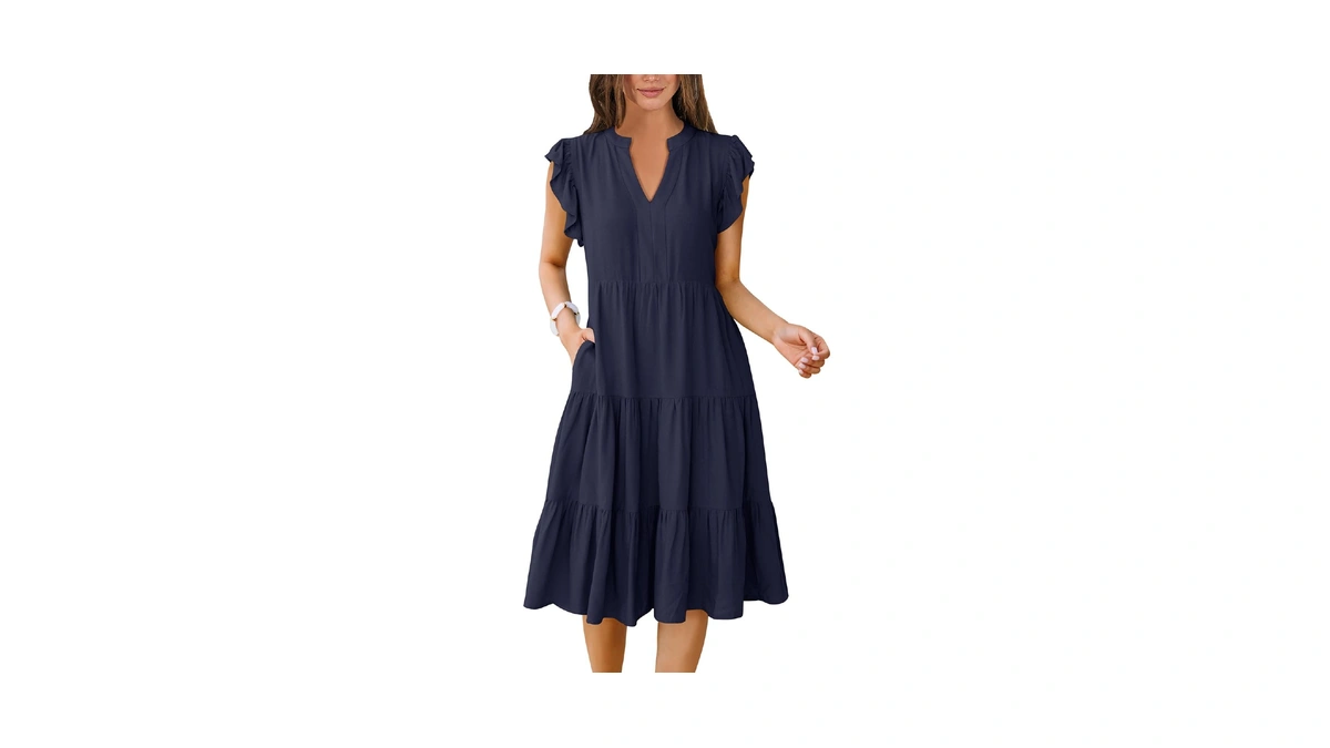 Anrabess Womens Summer Ruffle Sleeve V Neck Floral Print Midi