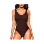 Loday Brown Bodysuit V Neck Tank Top Bodysuit Thong Body