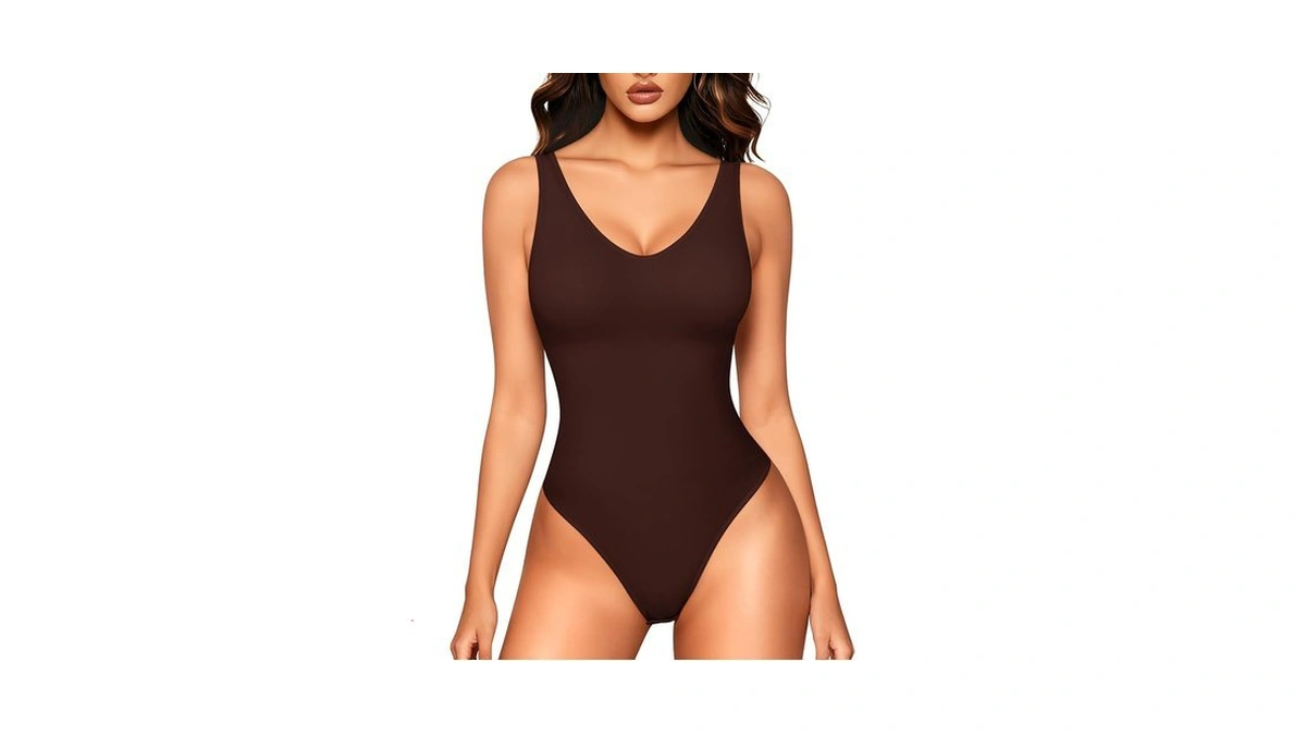 Loday Brown Bodysuit V Neck Tank Top Bodysuit Thong Body