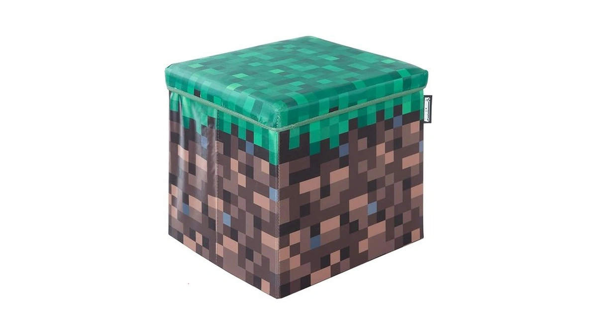 Minecraft: Ottoman - Small - Pixel Grass Block Collapsible Storage