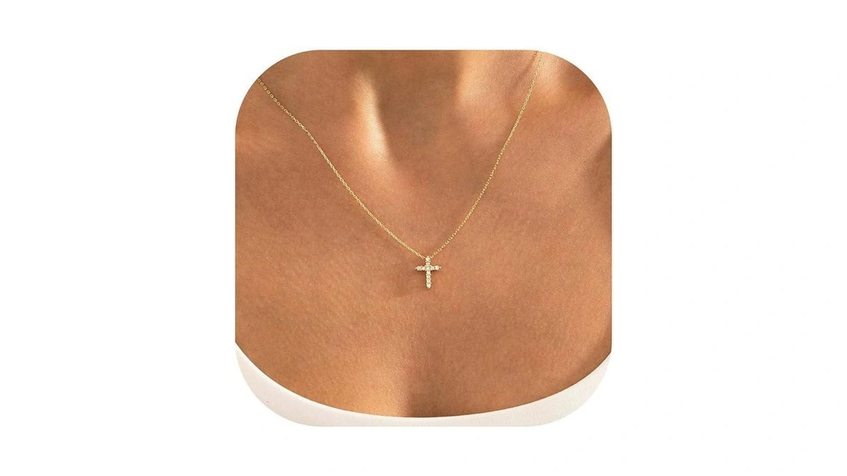 Monozo Gold Cross Necklace For Women - 14k Gold Plated