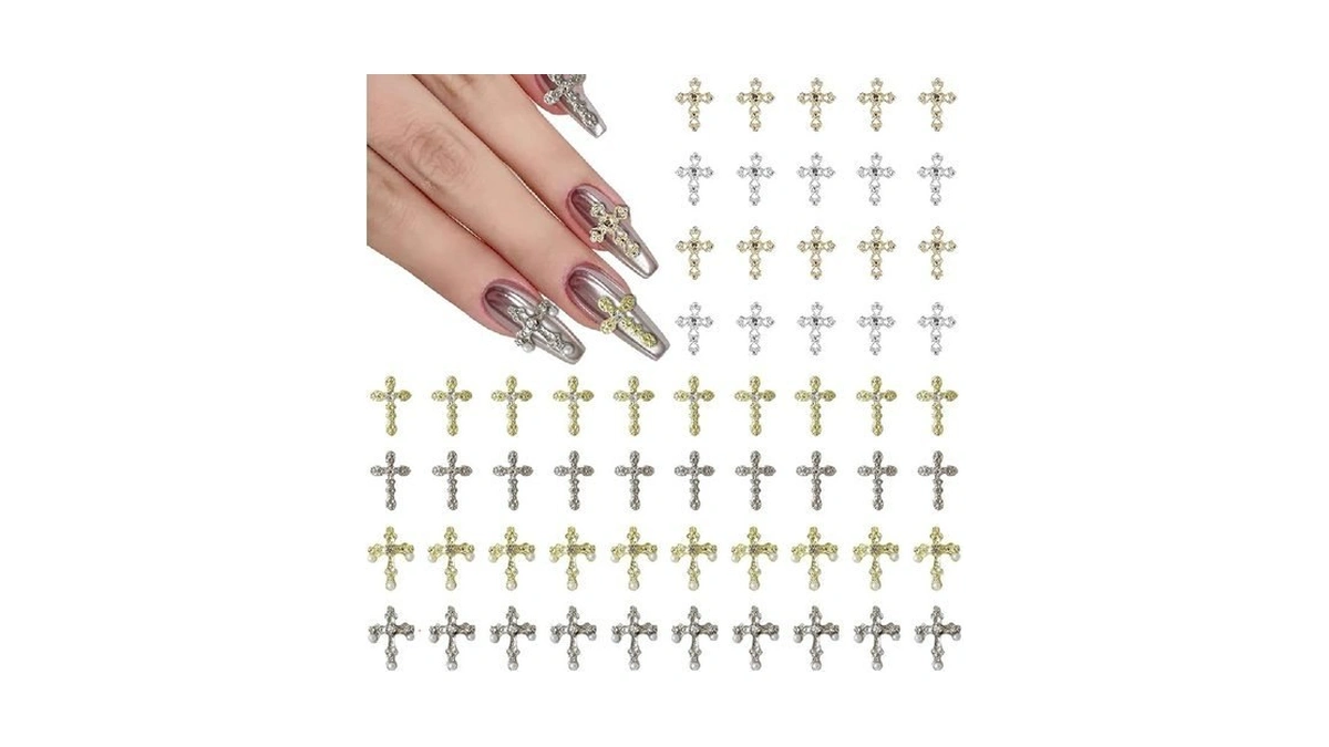 60pcs Cross Nail Charms For Acrylic Nails Accessories, 3d Cross