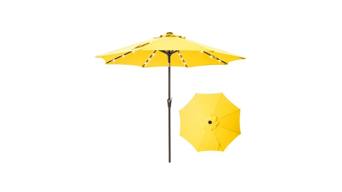 Tioline 9ft Solar-powered Led Patio Umbrella With Tilt Crank,outdoor Market