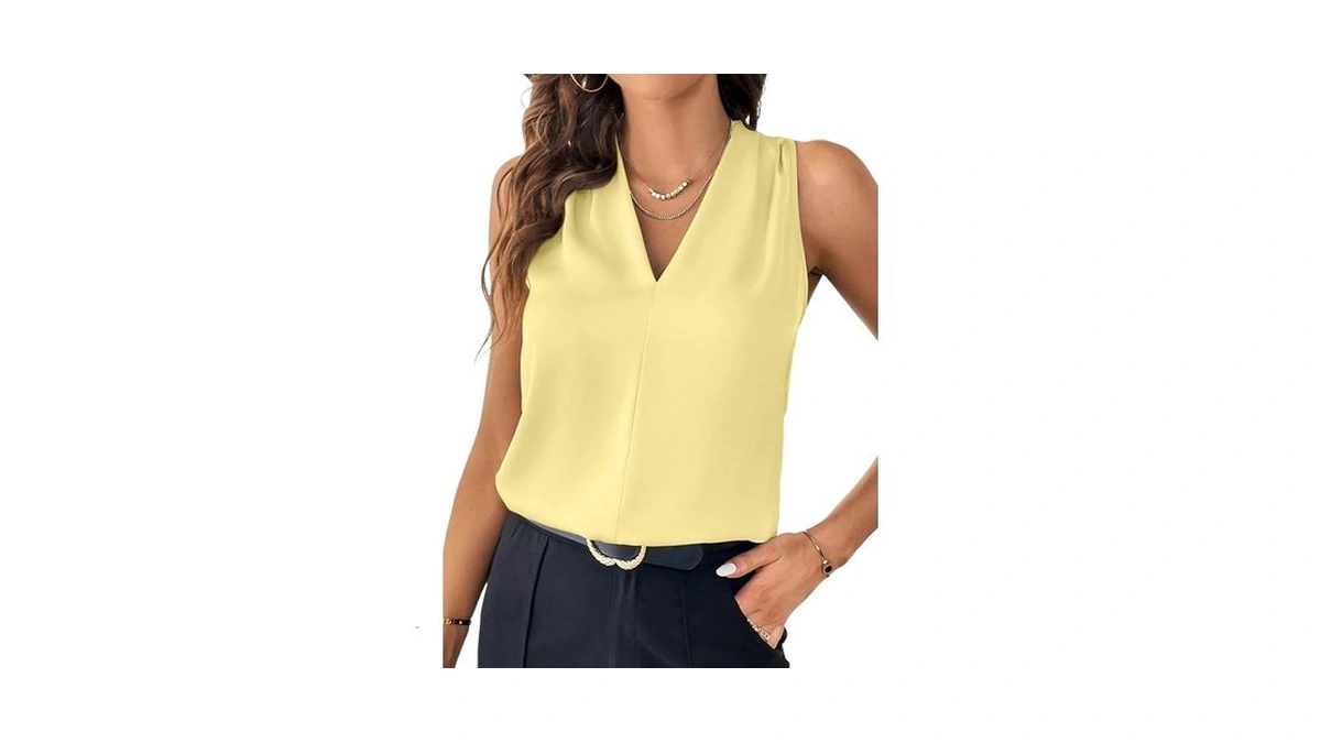 Evaless Business Casual Tops For Women Summer Pleated V Neck