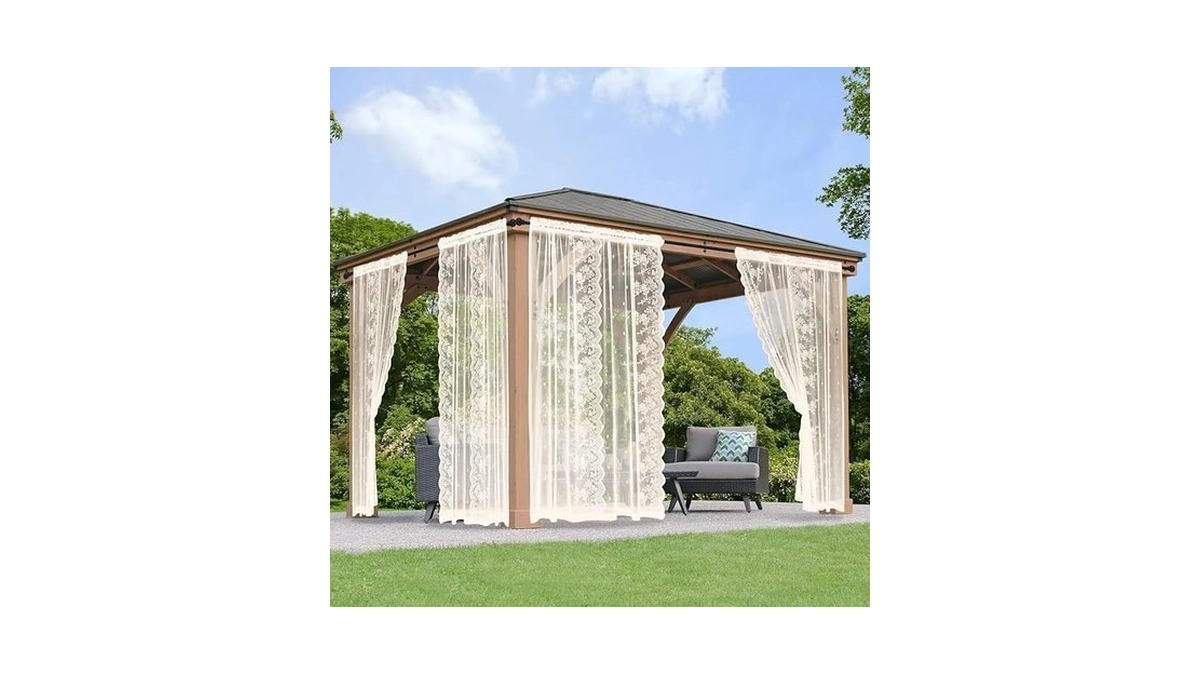 Kymrose Outdoor Sheer Lace Curtains For Patio, 2 Panels Waterproof