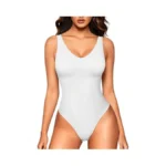 Loday White Bodysuit Women V Neck Tank Top Bodysuit Thong