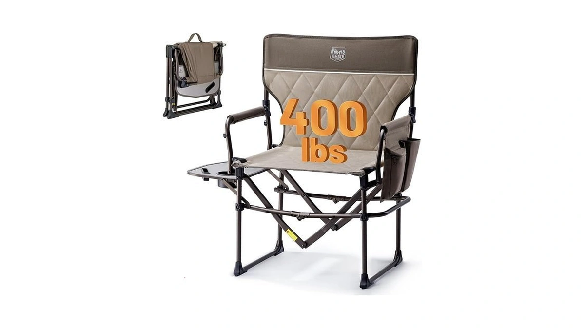 Timber Ridge Aluminum Camping Directors Chair With Side Table Pocket,