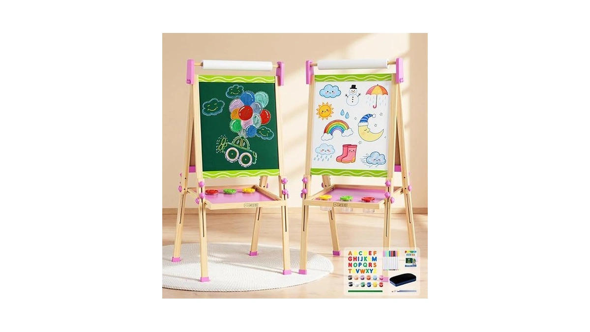 Doselie Easel For Kids,adjustable Wooden Kids Art Easel With Paper