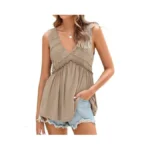 Glamaker Women Summer Tank Tops Babydoll Beach Lace Peplum Tops