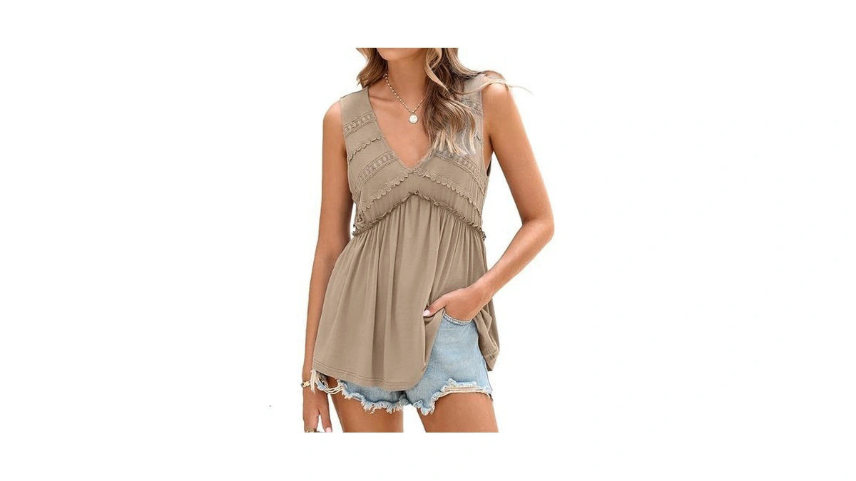Glamaker Women Summer Tank Tops Babydoll Beach Lace Peplum Tops