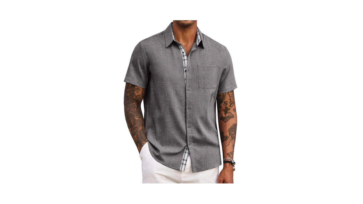 Coofandy Men's Summer Shirt Casual Button Down Shirts Short Sleeve