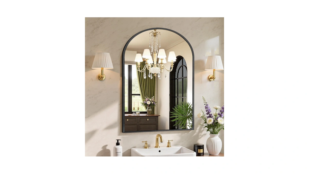 Sweetcrispy 38"x30" Arched Black Bathroom Mirrors For Wall, Bathroom Mirrors