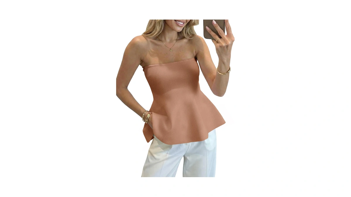 Saodimallsu Womens Peplum Tube Tops Sleeveless Strapless Bandeau Tank Top