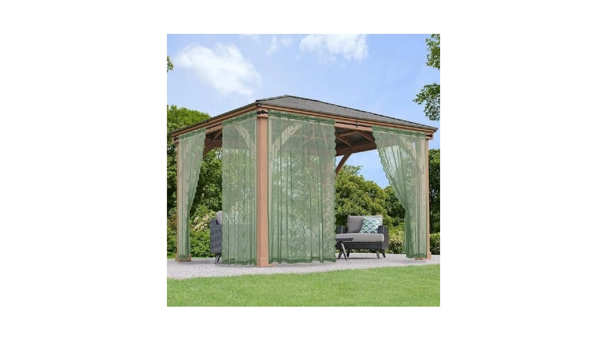 Kymrose Outdoor Sheer Lace Curtains For Patio, 2 Panels Waterproof