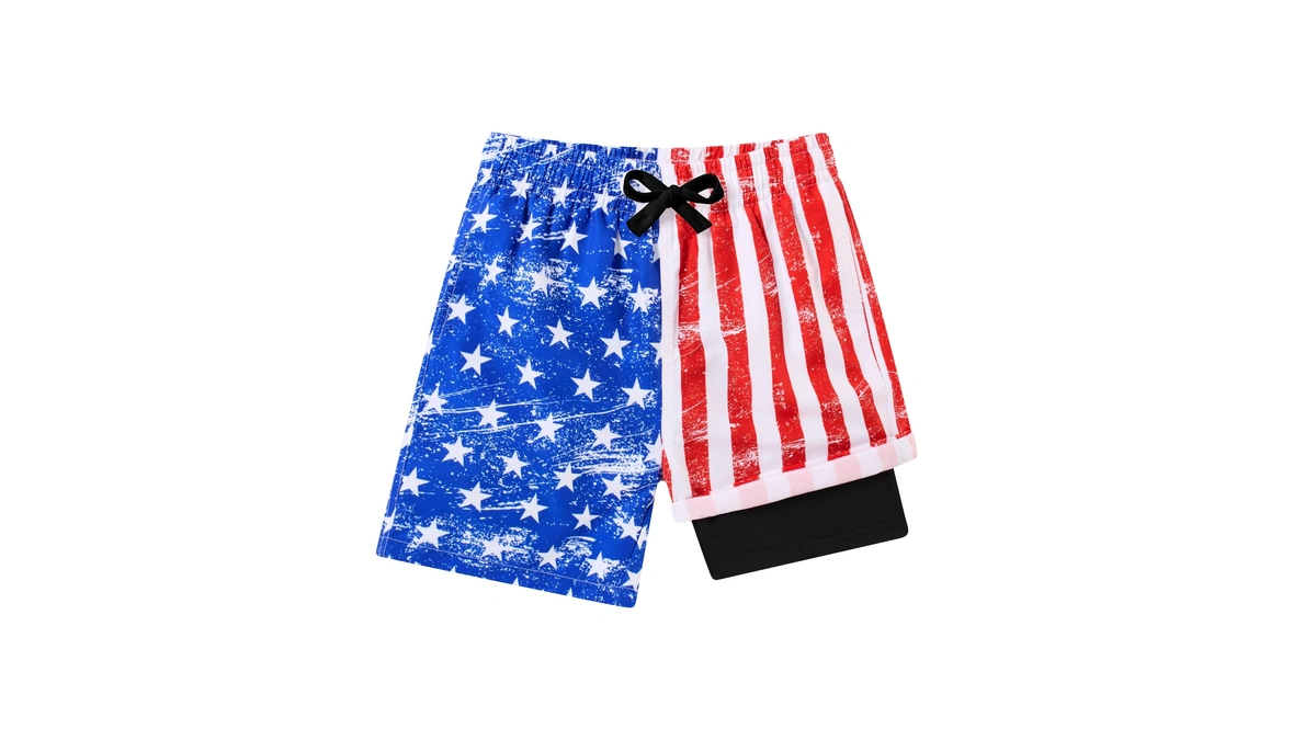 Idgreatim 14-16t Boys Swim Trunks With Compression Liner 4th Of