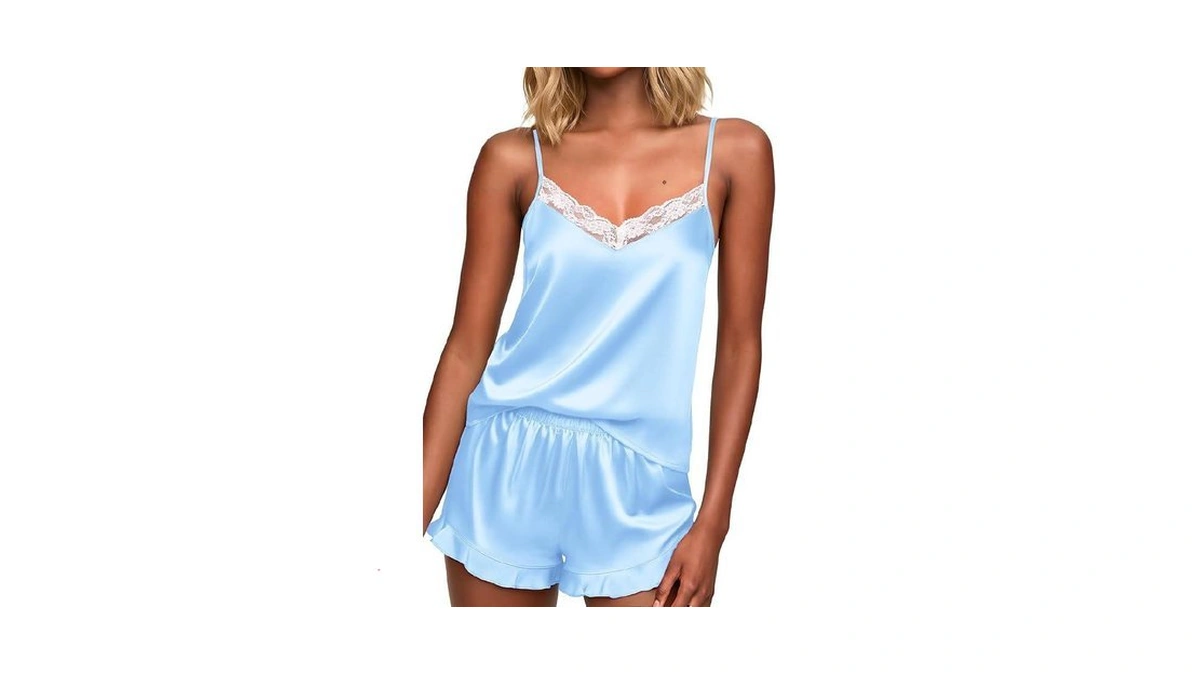 Ekouaer Satin Pajamas For Women Silky Lingerie Lace Camisole And