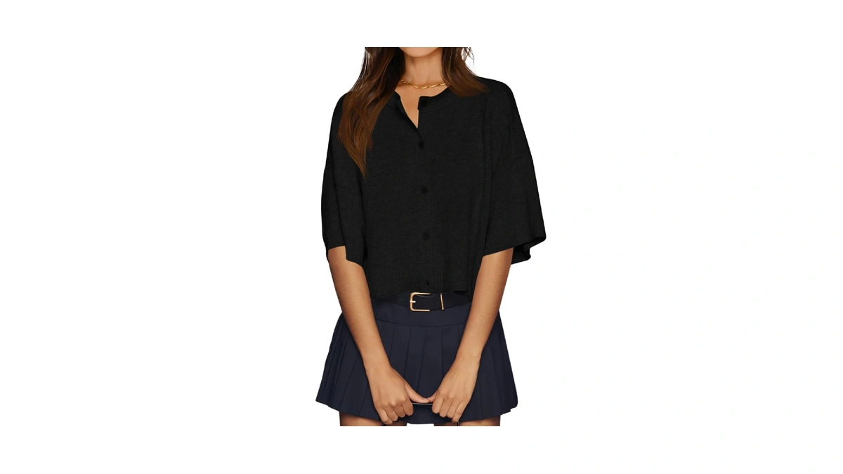 Cicy Bell Womens Half Sleeve Cardigan Sweaters Cropped Button Down