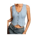 Kate Kasin Women's Denim Vest, Sleeveless Stretch Button Down Jean