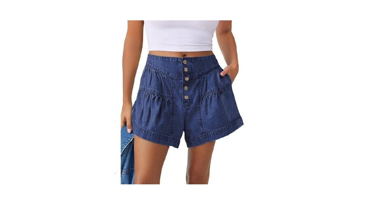 Anrabess Women's Denim Shorts Summer Baggy High Waisted Flowy Wide