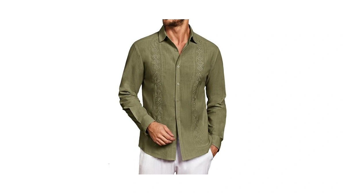 Makkrom Men's Casual Cotton Linen Button Down Shirts Cuban Guayabera