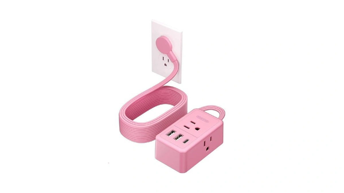 Ntonpower Pink Extension Cord 15 Ft, Pink Power Strip Flat