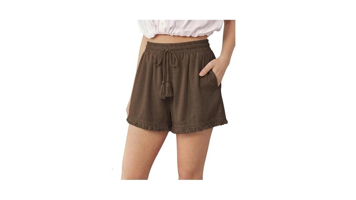 Dibaolong Womens Linen Shorts Elastic Waist Wide Leg Summer Beach