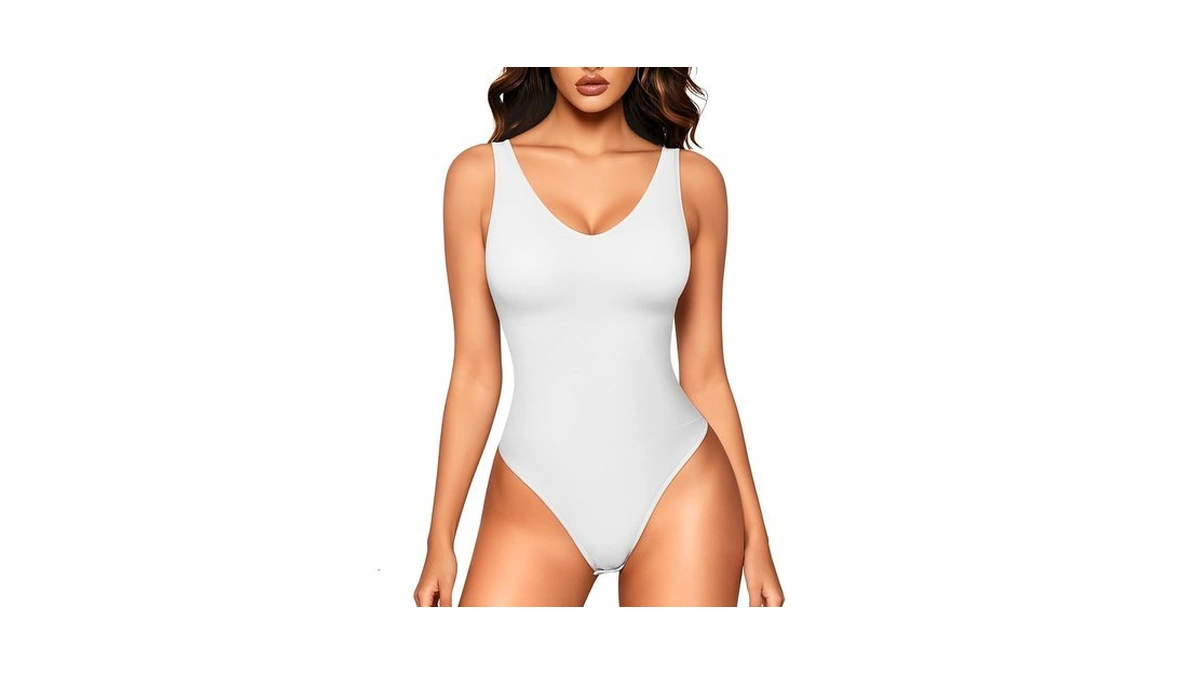 Loday White Bodysuit Women V Neck Tank Top Bodysuit Thong