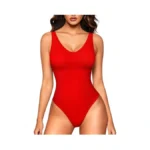 Loday Red Bodysuit V Neck Tank Top Bodysuit Thong Body