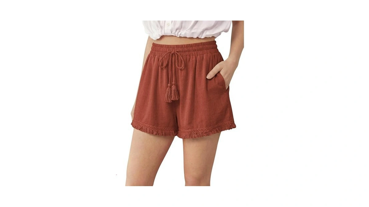 Dibaolong Womens Linen Shorts Elastic Waist Wide Leg Summer Beach