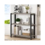 Foluban 3 Tier Bookshelf, Industrial Wood And Metal Book Shelf
