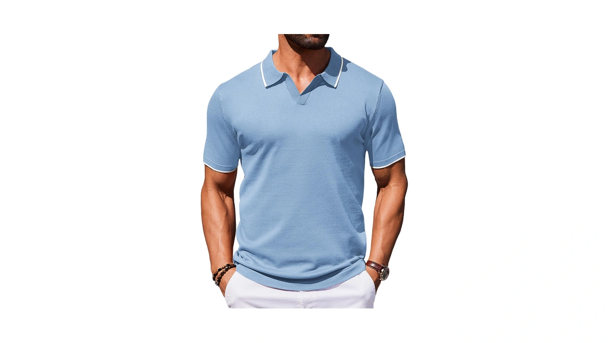 Coofandy Mens Casual Polo Shirt V Neck Breathable Vacation Beach