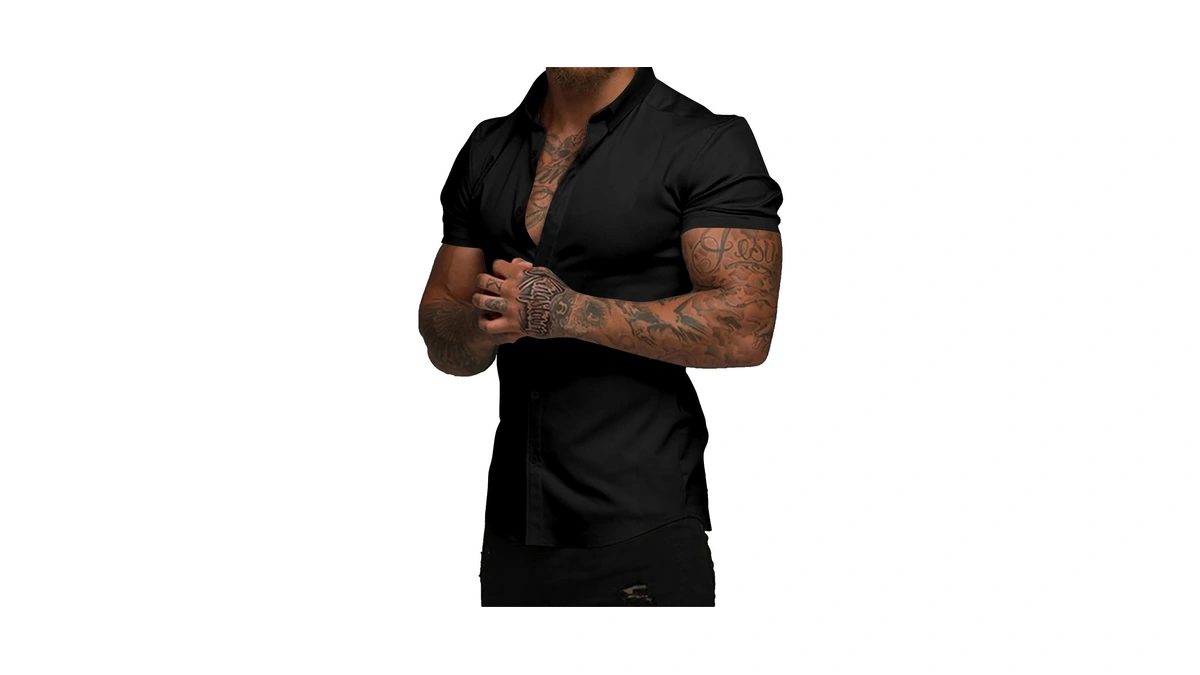 Jmierr Men's Muscle Fit Dress Shirts Wrinkle-free Short Sleeve Casual