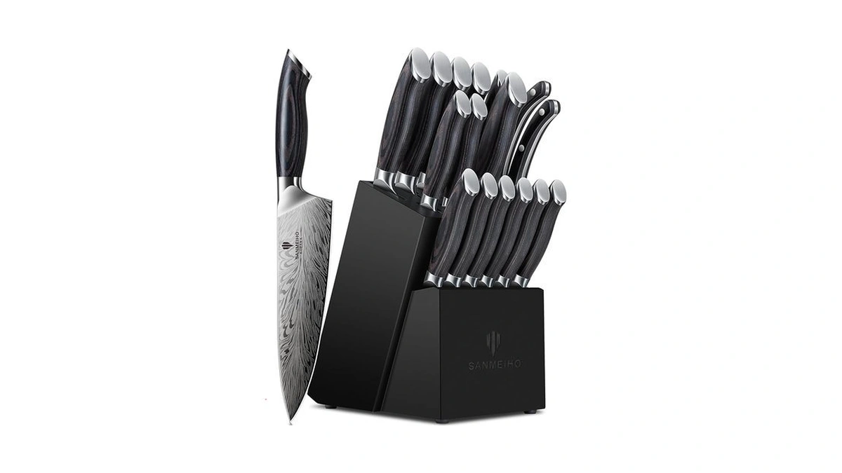 Sanmeiho 16 Pieces Knife Set, Knife Block Set In Powder