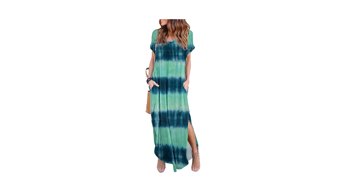 Huskary Women's Summer Maxi Dress Casual Loose Pockets Long Dress
