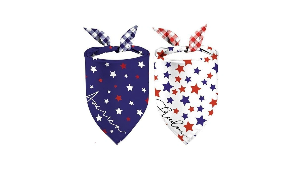 Patriotic Dog Bandanas, Reversible Dual-layer 2 Pack, Freedom Independence Day