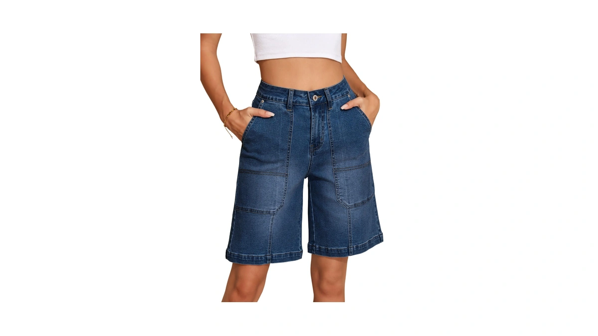 Sidefeel Womens Denim Shorts High Waisted Stretchy Trendy Wide Leg