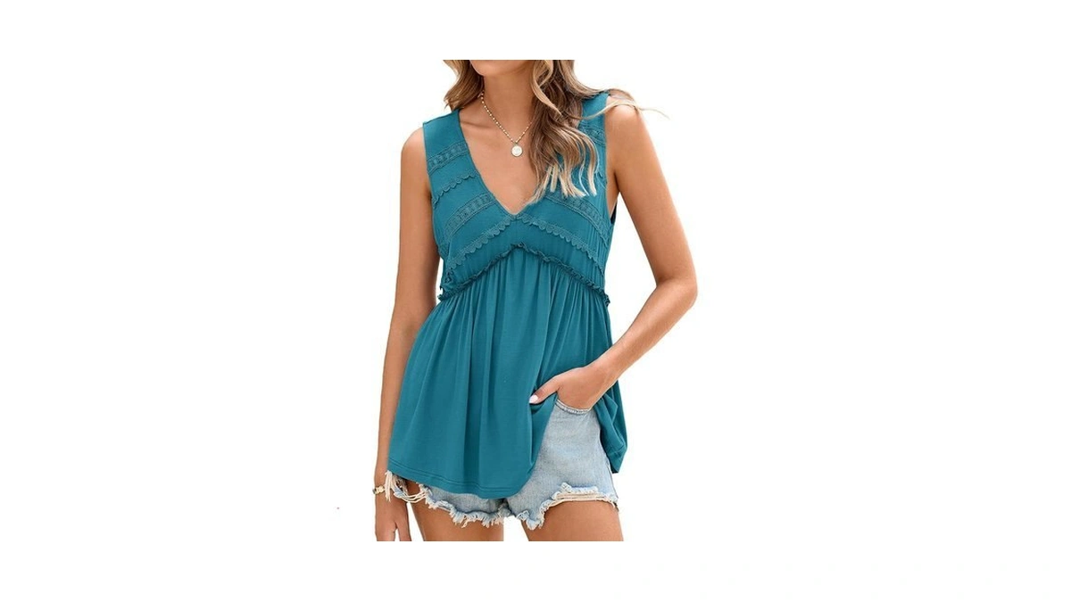 Glamaker Women Summer Tank Tops Babydoll Beach Lace Peplum Tops